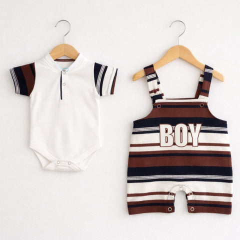 HY - 2 Pieces - Dungaree Set - Brown - Boy
