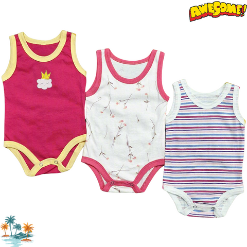 TBS - Pack of 3 Onesies - Girls - Pink & Leaves