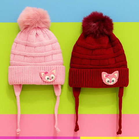 Pack of 2 - Woolen Caps - Maroon & Pink - Small Cat - 25