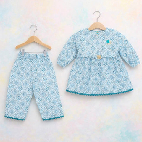 AG - 2 Pieces - Frock Set - Blue - Leaves