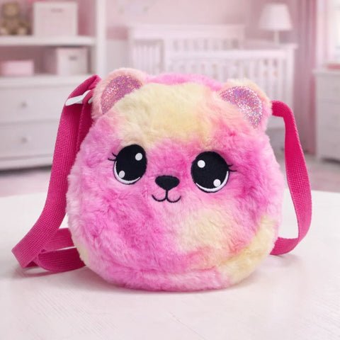Girl's - Fashion Fluffy Pouch - Dark Pink - Cat - 11392