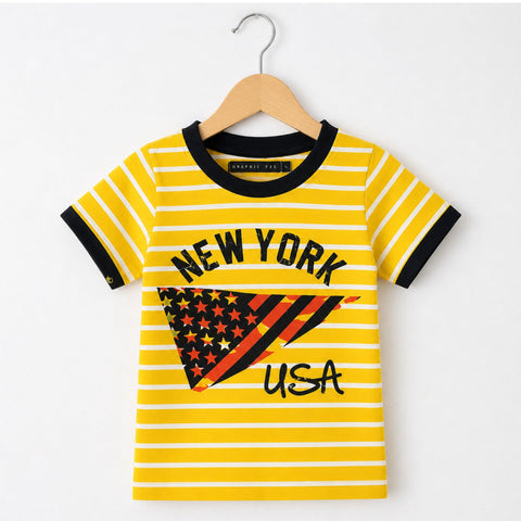 GT - Short Sleeve - Round Neck - T-Shirt - Yellow & White - Newyork