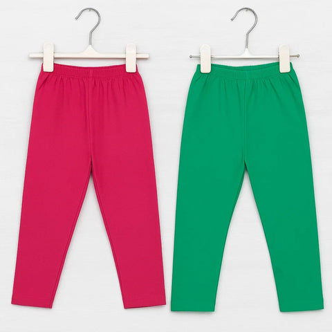 Pack of 2 - Plain - Trouser Tights - Green & Pink