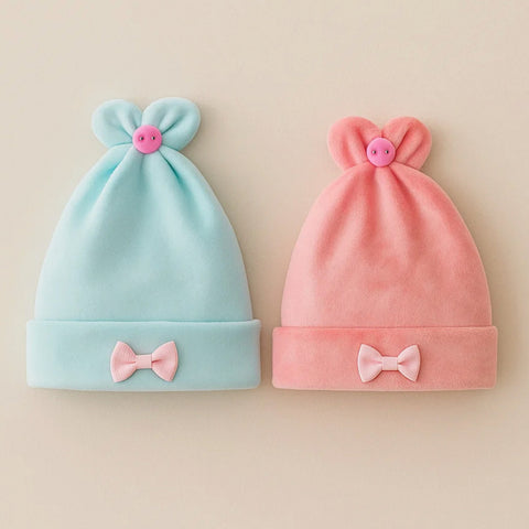 Pack of 2 - Velvet Caps - Blue & Pink - Smile Bow - 25