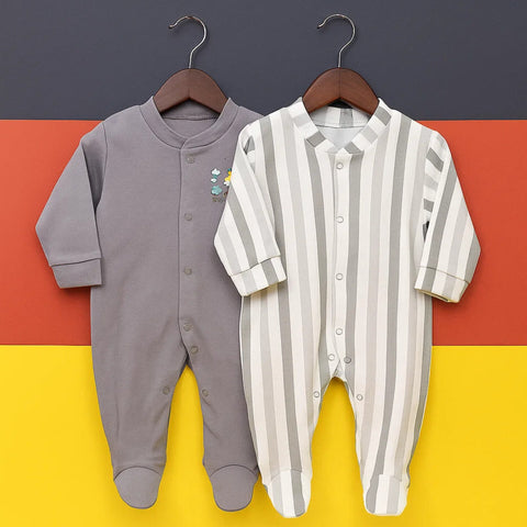 TBS - Pack of 2 Sleep Suits - Grey - Funny Times & Stripes