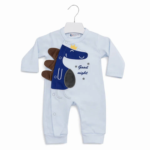 HY - Cotton Interlock - Newborn Romper - Blue - Dino