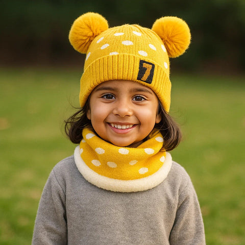 Wool Cap With Muffler - 7 Shapes - Yellow
