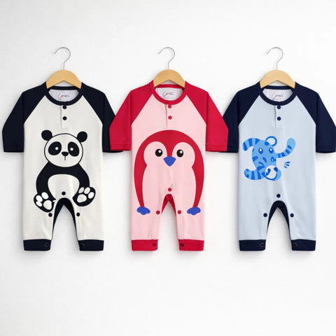 HY - Pack of 3 Newborn Rompers - Cotton Interlock - BGP Animals