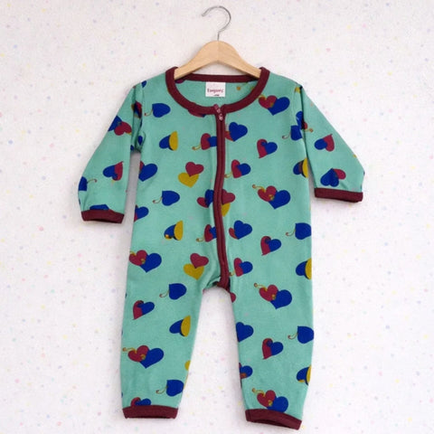 TBS - Cotton Jersey - Zipper Romper - Green - Hearts - 26