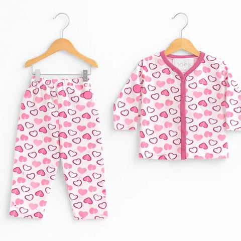 TBS - Cotton Jersey - Night Suit - Pink - Hearts - 26