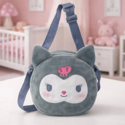Girl's - Fashion Fluffy Pouch - Grey - Cat - 11393