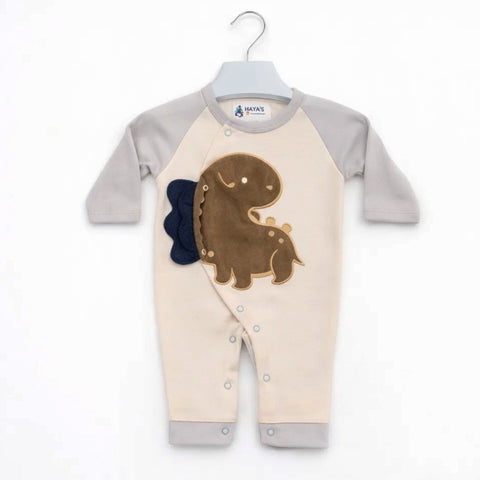 HY - Cotton Interlock - Newborn Romper - Peach - Dino