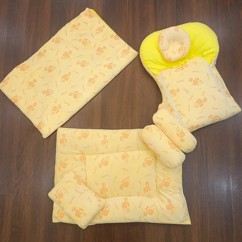 7 Pieces Velvet Bedding Set - Elephants - Dark Yellow