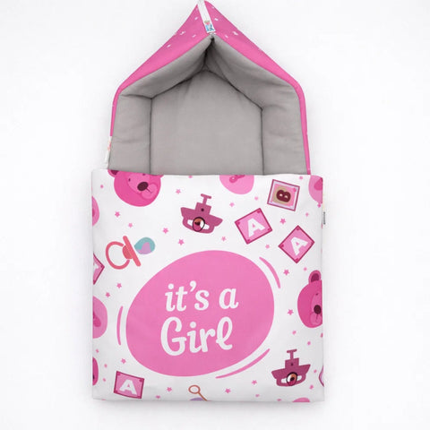Cotton - Hooded Carry Nest - Pink - It's A Girl - 26