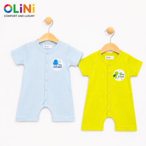 OLINI - Cotton Jersey - Pack of 2 - Short Leg Rompers - Lemon & Sky - NUJ