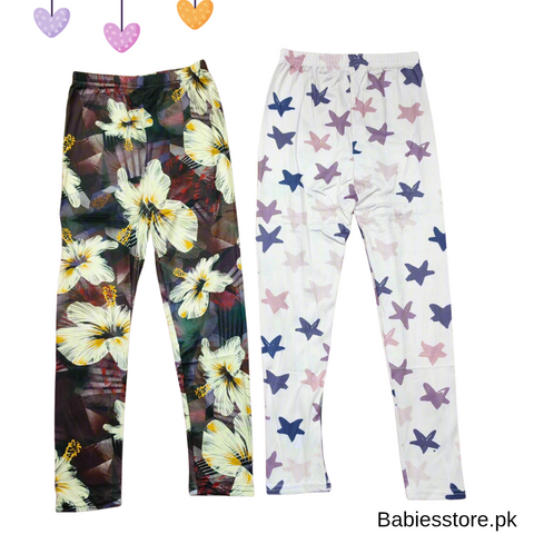 Bundle of 2 - Printed Tights - Off White Flowers & Stars - 6 to 7 Years