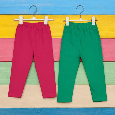 Pack of 2 - Plain - Trouser Tights - Green & Pink