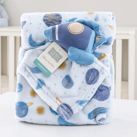Hudson - Plush Toy Blanket - Rocket & Planets - Blue