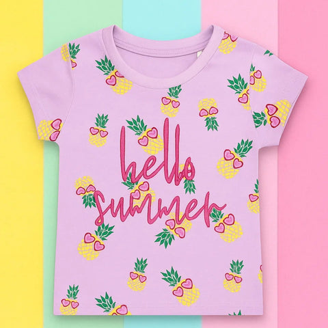 Floral - Cropped T-Shirt - Pineapple - Purple