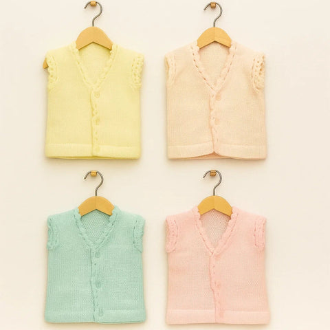 Pack of 4 - Buttoned Woolen Vests  - Colors