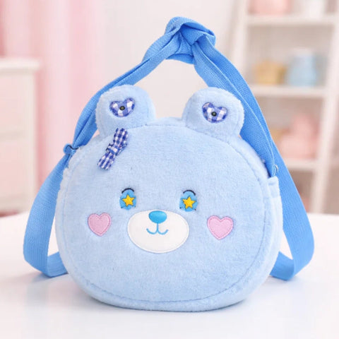 Girl's - Fashion Fluffy Pouch - Blue - Heart Bear - 07022