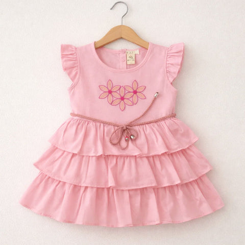 P&P - Short Sleeve - Embroidered Frock - Pink - Three Flowers