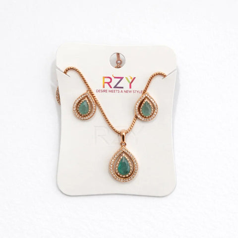 RZY - 2 Pieces - Jewelry Set - Golden - Sea Green Drop