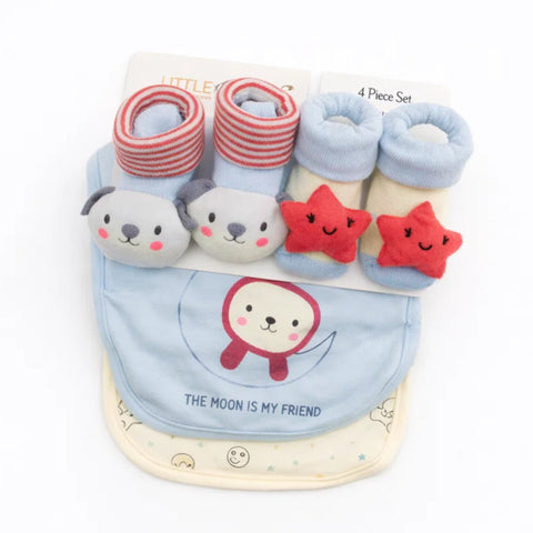 Aifeier - 4 Pieces - Bibs & Rattle Socks Gift Set - (0-9 Months)