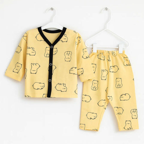 Night Suit - Cotton Jersey - Yellow - Sweet Bear