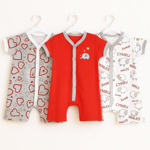 LO - Pack of 3 - Short Leg Rompers - Red - Elephant
