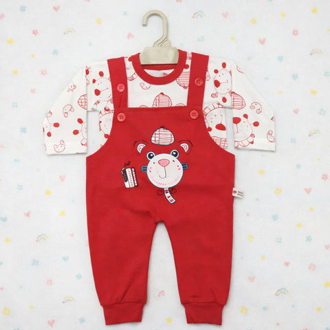 JS - 2 Pieces - Dungaree Set - Red - Gentleman Bear