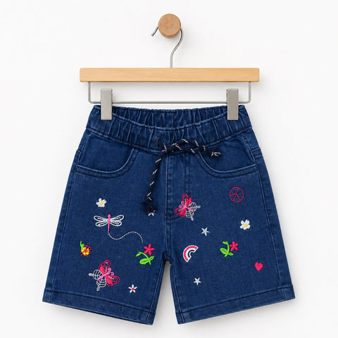 Liberty - Denim Shorts - Dark Blue - Butterfly & Flowers (1-5Y)