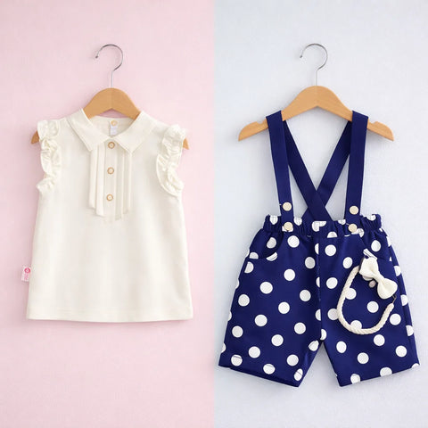 O Baby - 3 Pieces - Dungaree Set - Polka - Navy