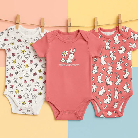 BRL - Pack of 3 - Short Sleeve Bodysuits - Dark Pink - Rabbit