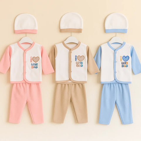 Kiddy's - Fleece - 3 Pack - Newborn Night Suits - Pink Blue Brown - Mom & Dad - 25
