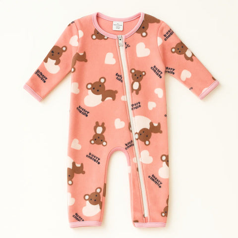 Fleece - Zipper Romper - Pink - Luck