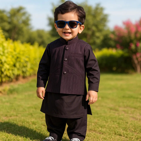 TBS - 3 Pieces - Waist Coat Kurta Shalwar - Wash N Wear - Purple