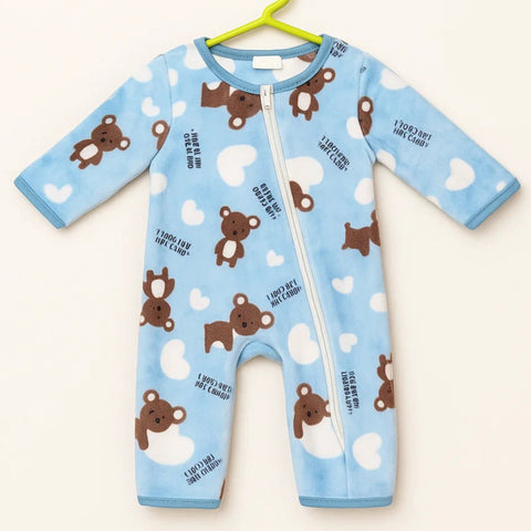 Fleece - Zipper Romper - Blue - Luck