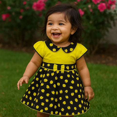 Pink & Pink - Frock - Vol 06-25 - Black & Yellow - Leaves