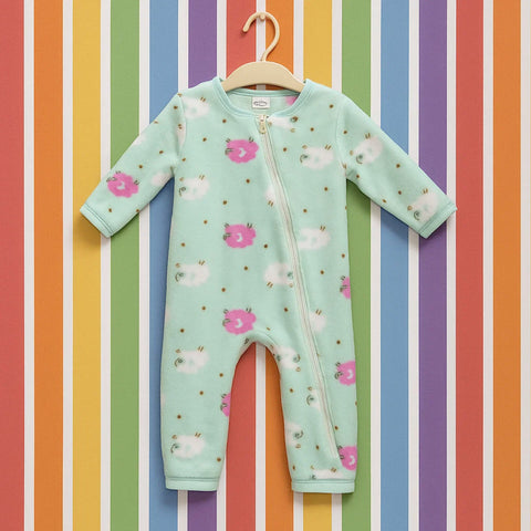 Fleece - Zipper Romper - Green - Sheeps