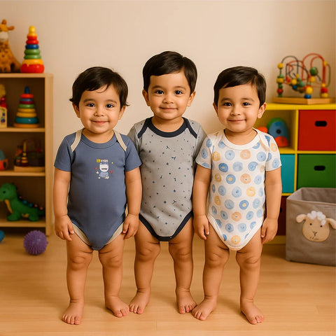 TBS - Pack of 3 - Short Sleeve Bodysuits - Blue - Bear & Donuts