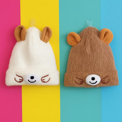 Pack of 2 - Woolen Caps - White & Light Brown - Smile - 25
