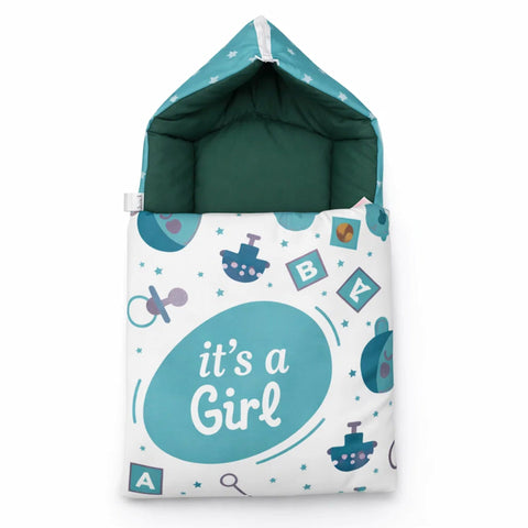 Cotton - Hooded Carry Nest - Green - It's A Girl - 26