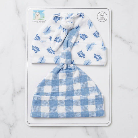 Little Alpaca - Pack of 2 Infant Caps - Check & Leaves