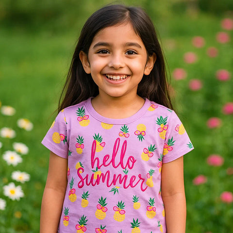 Floral - Cropped T-Shirt - Pineapple - Purple