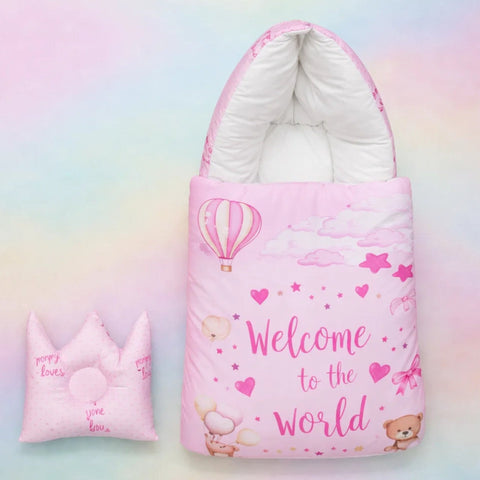 Cotton - Hooded Carry Nest - Pink - Bear & Welcome - 26