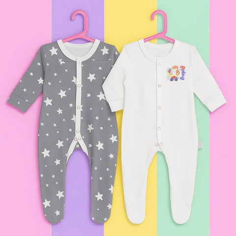 Junior's - Pack of 2 Sleep Suits - Grey - Stars & Elephant