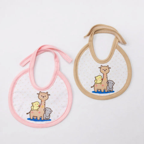 Pack of 2 Bibs - Pink & Brown - Animals