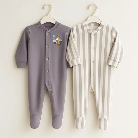 TBS - Pack of 2 Sleep Suits - Grey - Funny Times & Stripes