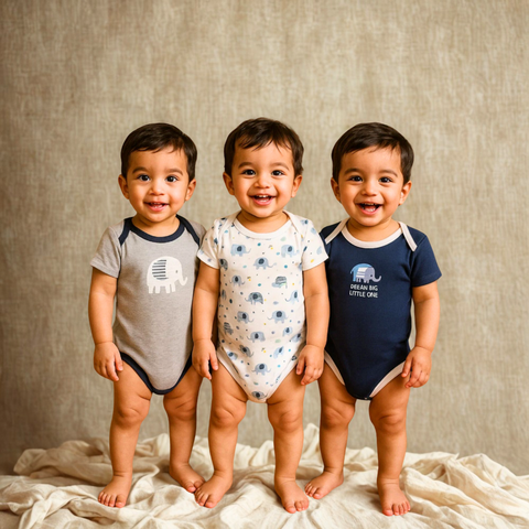 BRL - Pack of 3 - Short Sleeve Bodysuits - Navy Blue - Elephant